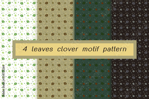 Black, green, greenish yellow,white modern masculine clover leaf pattern vector. Mini leaf n dot abstract background, allover print block for menswear silk scarf  fashion garment. Tile swatch included