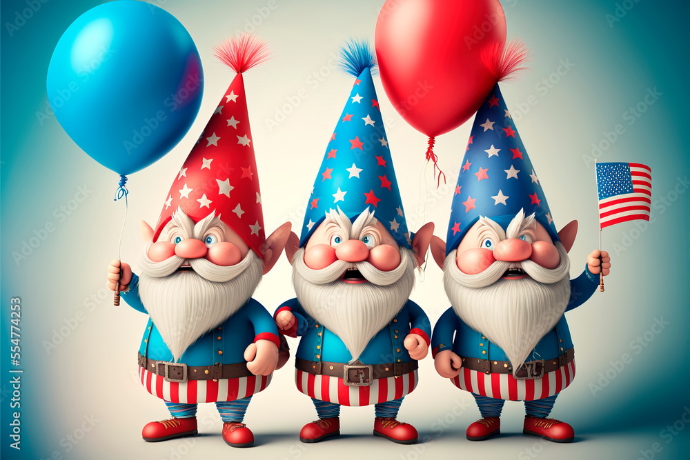 Patriotic gnomes celebrate Independence Day