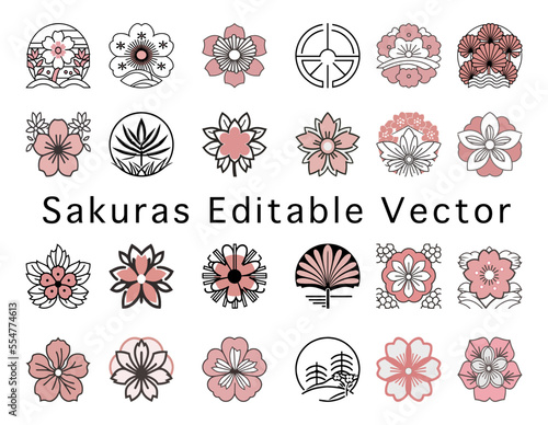 Japanese Sakura Cherry Blossoms editable vector set 