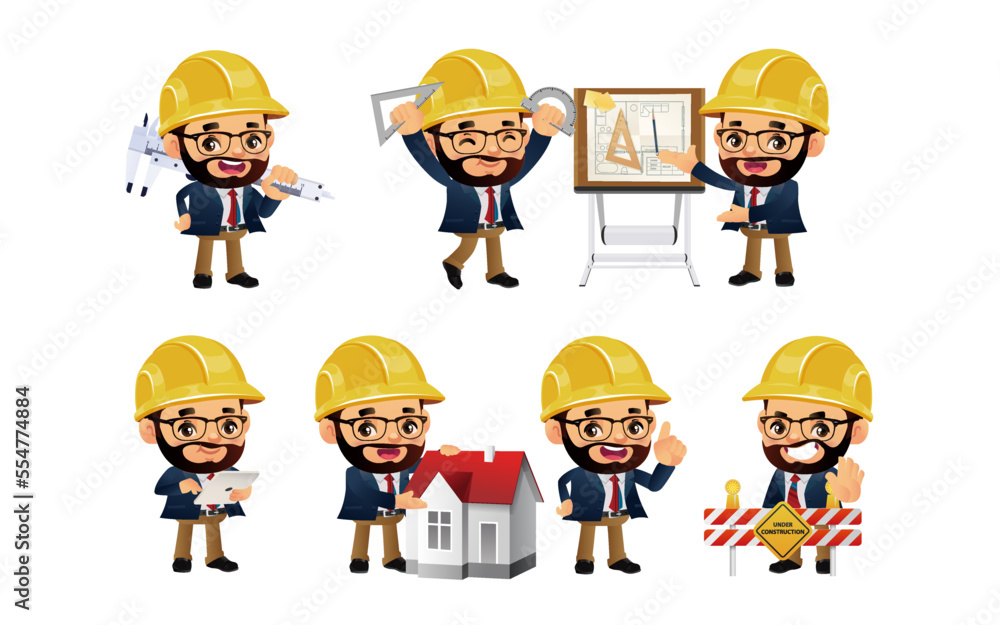 Engineer with different poses