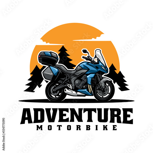 touring and adventure motorcycle logo vector