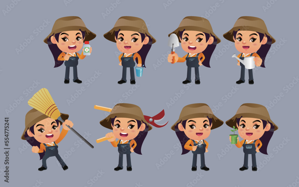 Set of farmer with different poses Set of farmer with different poses