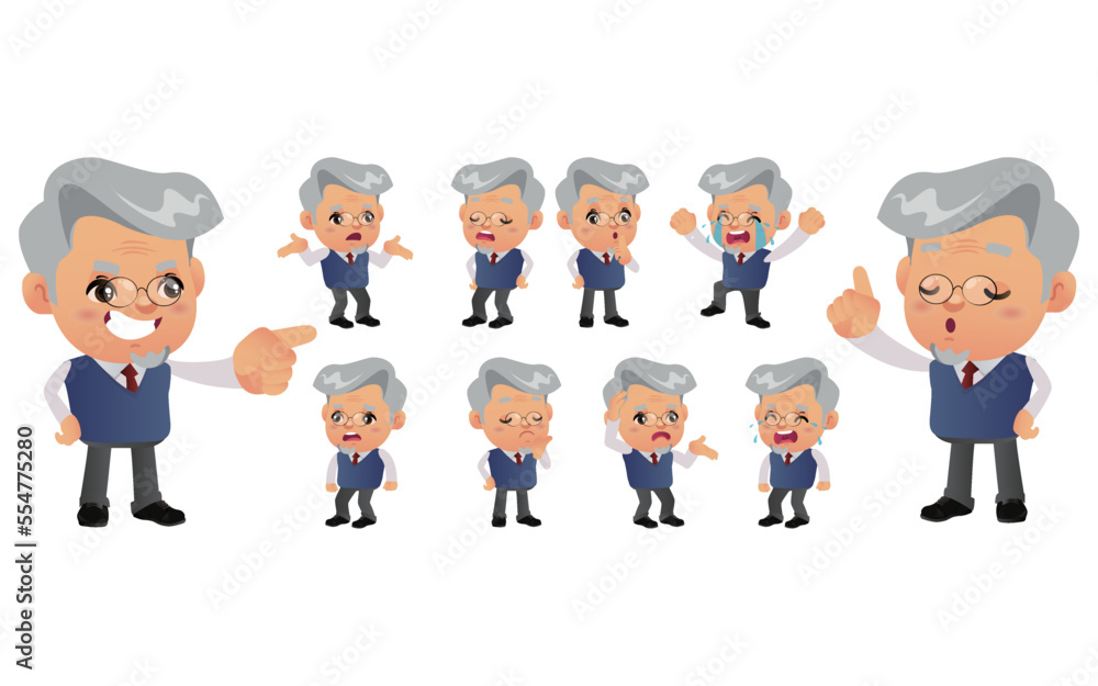 Set of old person with different emotions