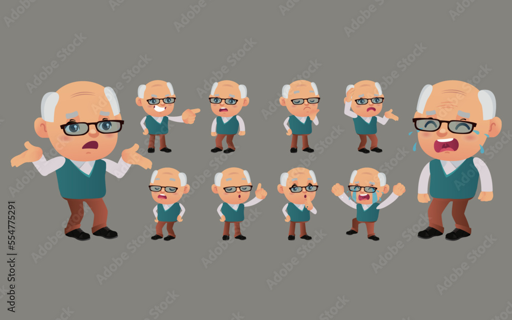 Set of old person with different emotions Set of old person with different emotions