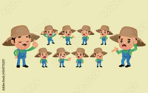 Set of farmer with different emotions