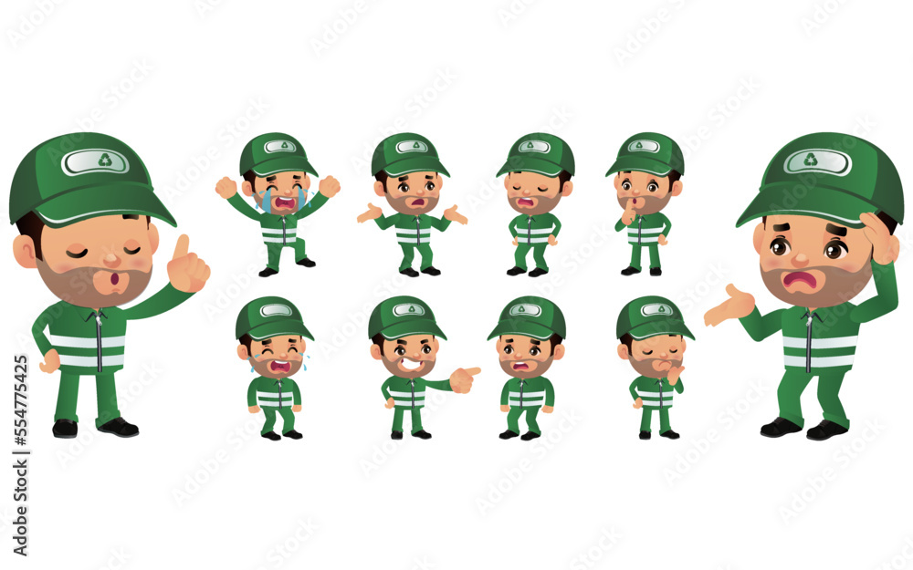 Set of street cleaner with different emotions Set of street cleaner with different emotions
