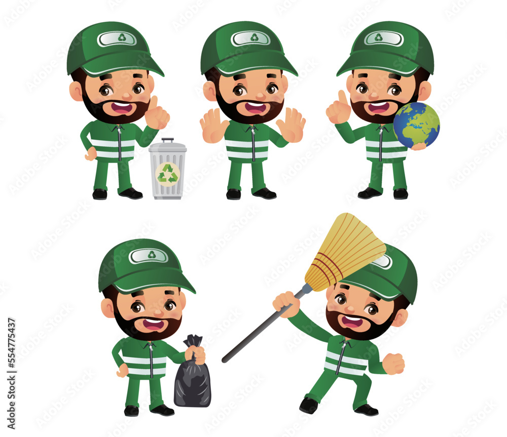 Set of street cleaner with different poses Set of street cleaner with different poses