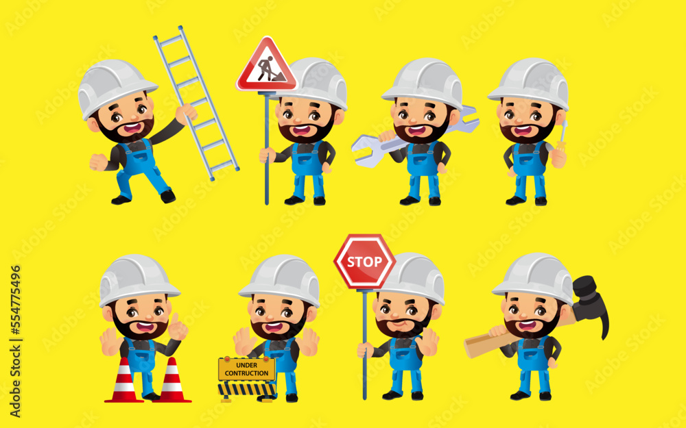 construction worker with different poses construction worker with different poses