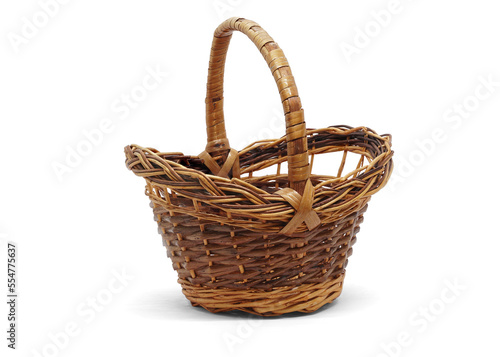 Wicker basket isolated on white background. Decorative basket. Vintage. Retro.