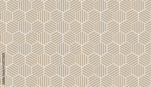 Abstract geometric pattern with stripes, lines. Seamless vector background. White and beige ornament. Simple lattice graphic design