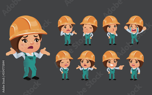 Set of worker with different emotions