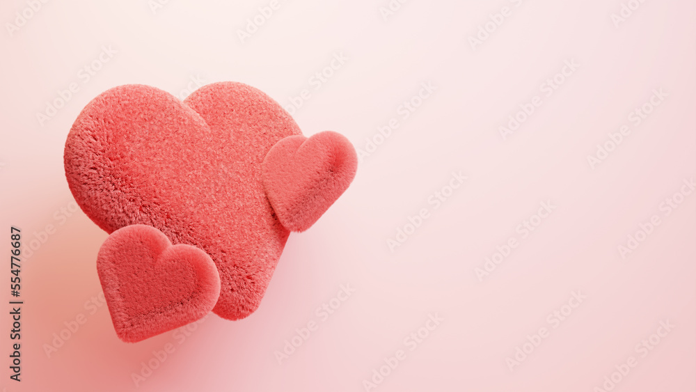 3d render love heart valentines day on pink background