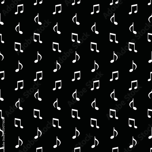 White musical notes on a black background seamless pattern
