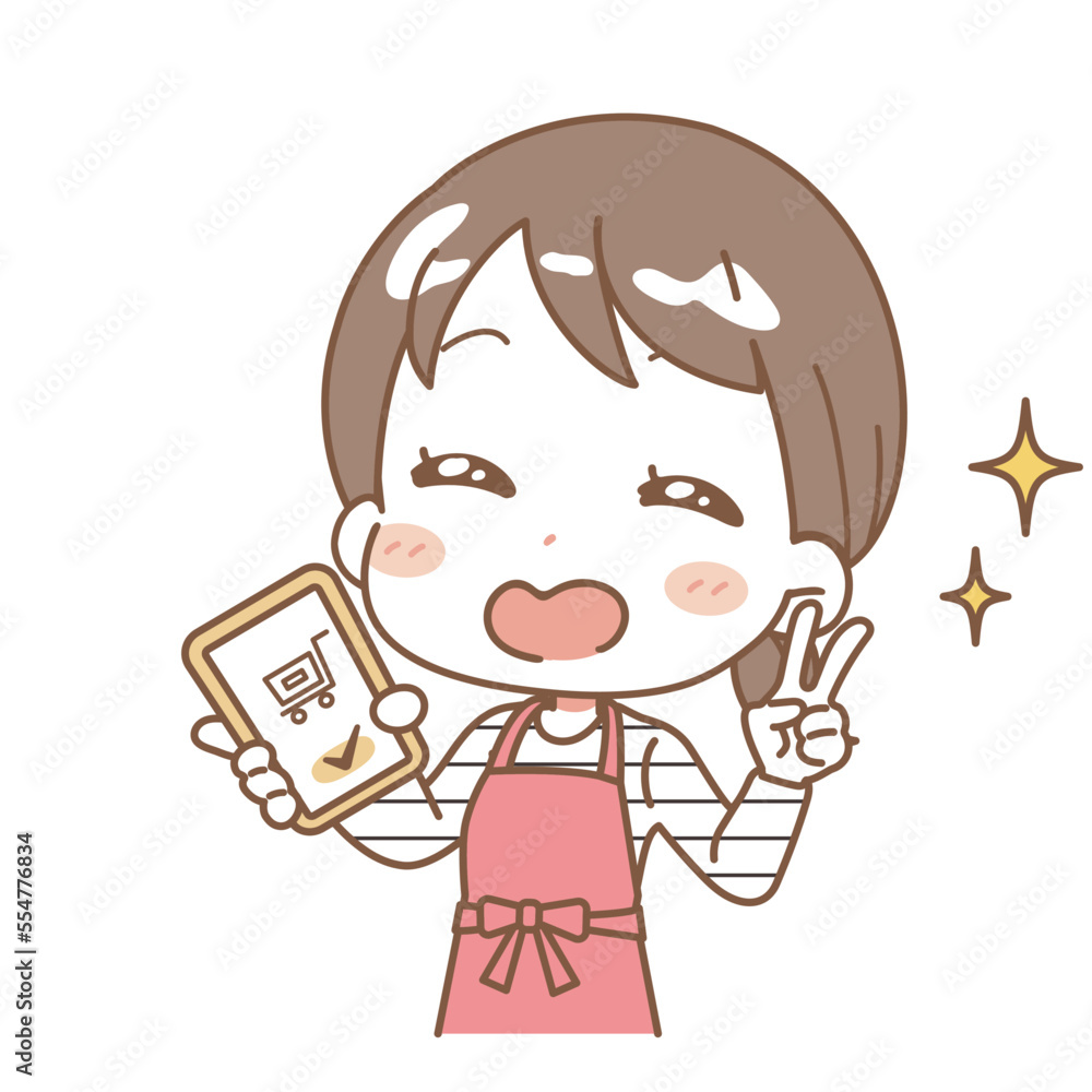 Illustration of a housewife shopping with a smartphone. Illustration of a housewife shopping with a smartphone.