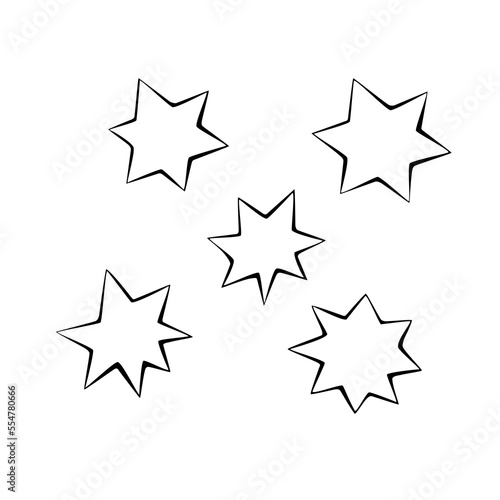 Set of stars icon. Design elements, clip arts on the theme of night sky, UFO, space. Doodle vector illustration.