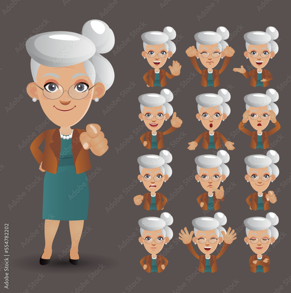 Cute Set - Set of old people with different emotion Cute Set - Set of old people with different emotion