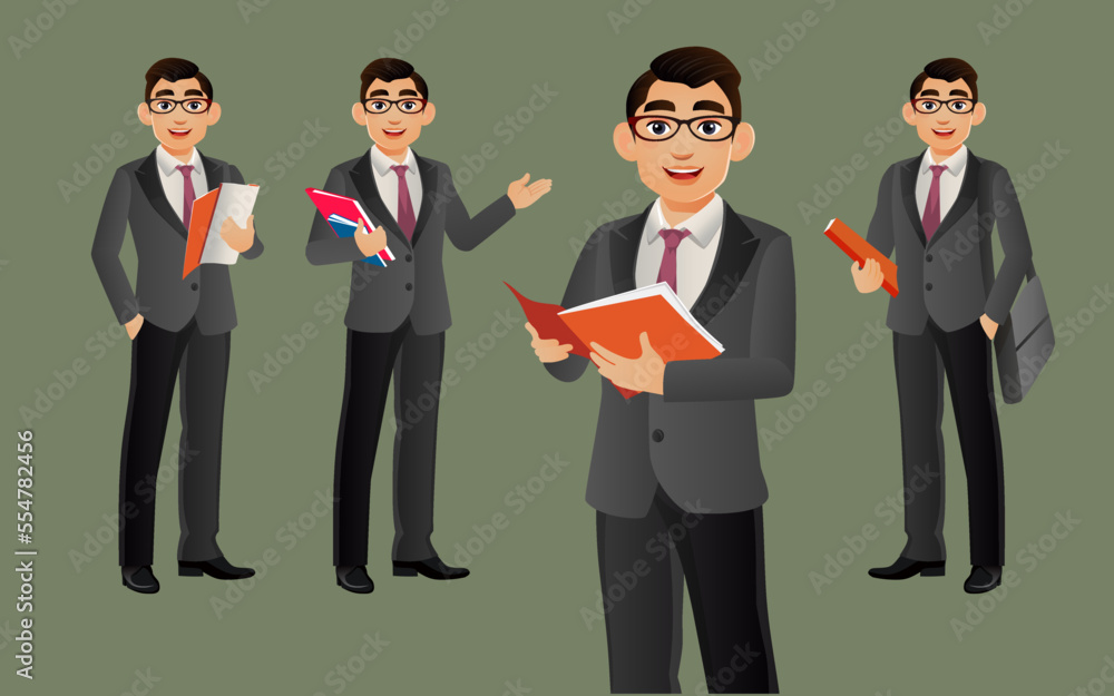 Elegant businessman with different poses. vector 