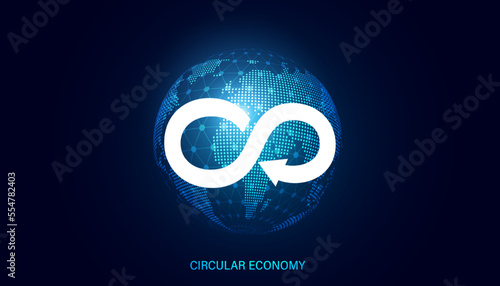 Abstract Circular Economy Symbols and world Environment Recycle Clean Energy Government Environmental Protection background, circular economy concept Circulating the use of natural resource