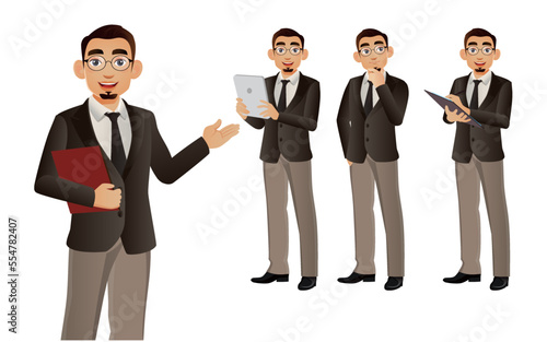 Elegant businessman with different poses. vector 
