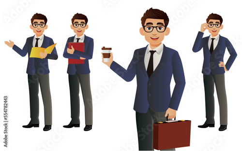 Elegant businessman with different poses. vector 