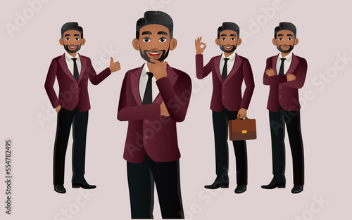 Elegant businessman with different poses. vector 