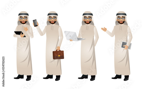 Elegant businessman with different poses. vector 