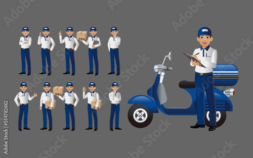 Set of delivery person with different poses