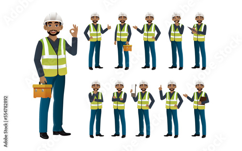Set of engineer and builder with different poses