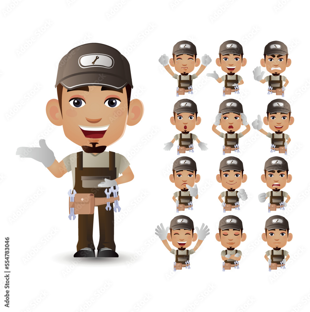 Cute Set - Set of worker with different emotions