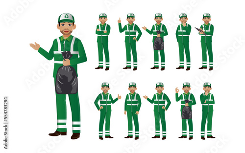 Set of street cleaner with different poses