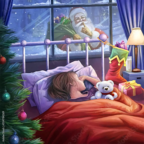 illustration of a girl sleeping soundly on christmas eve 