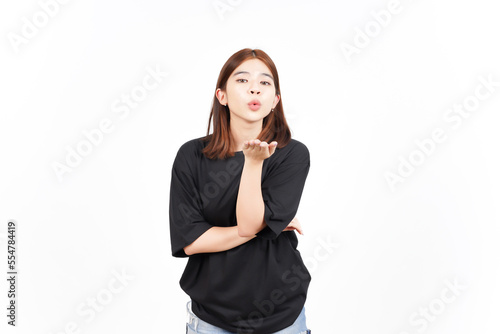 Blowing Kiss Of Beautiful Asian Woman Isolated On White Background