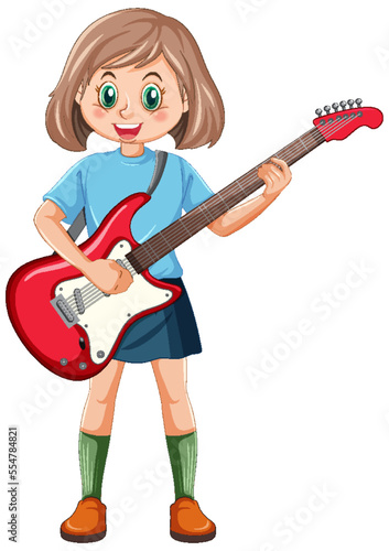 Girl playing electric guitar vector