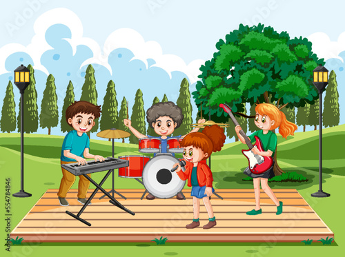 Kids playing music in the park