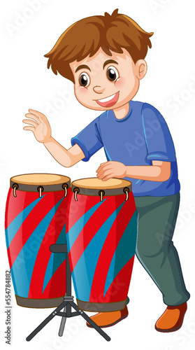 Boy playing conga drums vector