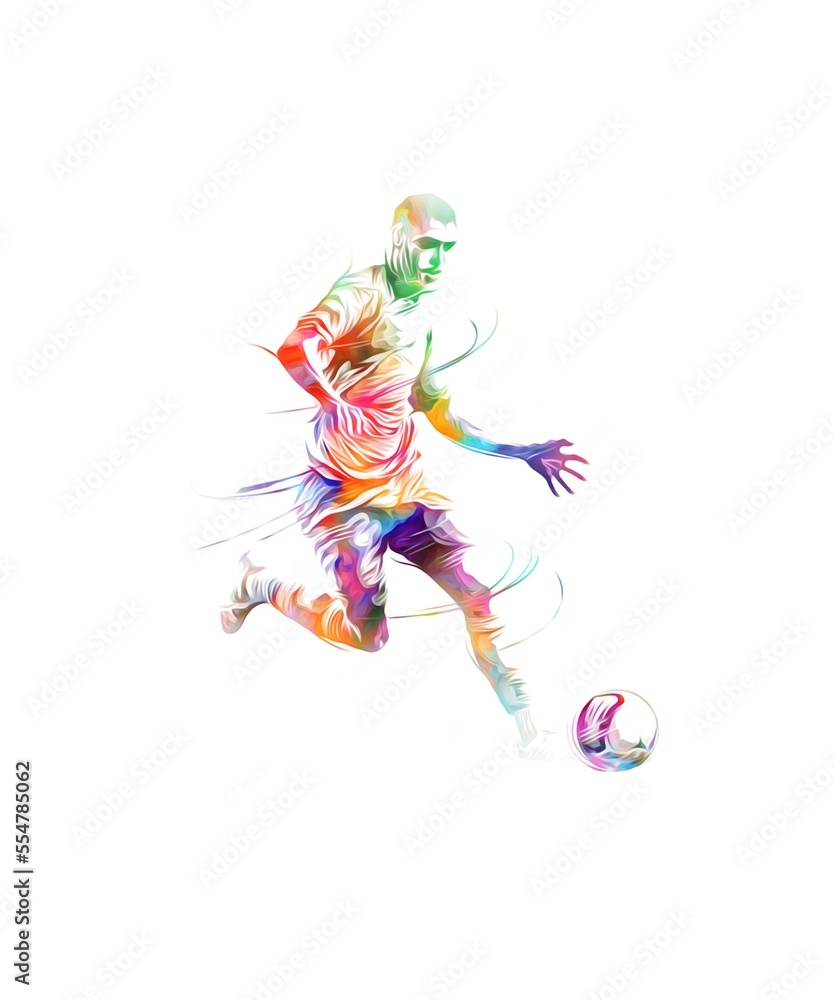 soccer player playing with ball, colorful illustration on White. soccer player playing with ball, colorful illustration on White.