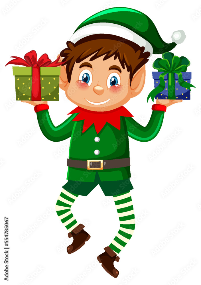 Little elf holding Christmas gift Little elf holding Christmas gift