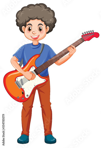 Boy playing electric guitar vector