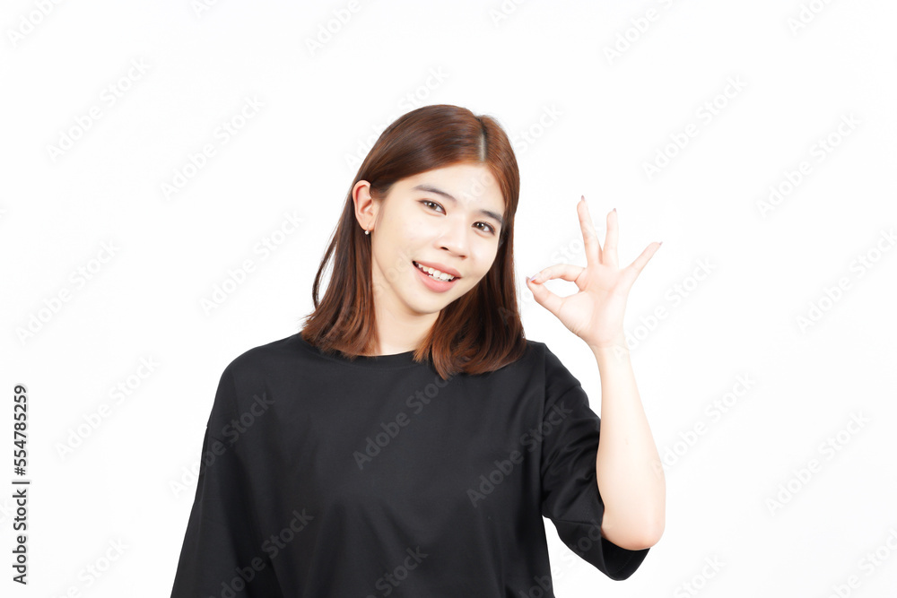 Smiling and Showing OK Sign Of Beautiful Asian Woman Isolated On White Background Smiling and Showing OK Sign Of Beautiful Asian Woman Isolated On White Background