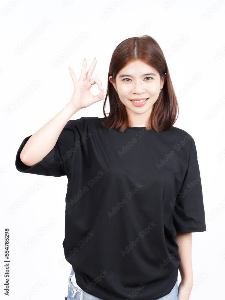 Smiling and Showing OK Sign Of Beautiful Asian Woman Isolated On White Background Smiling and Showing OK Sign Of Beautiful Asian Woman Isolated On White Background