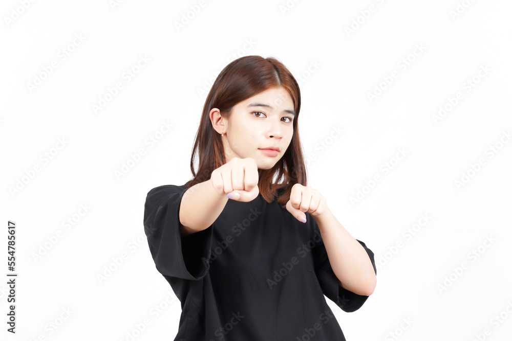 Punching fist to fight or angry Of Beautiful Asian Woman Isolated On White Background Punching fist to fight or angry Of Beautiful Asian Woman Isolated On White Background