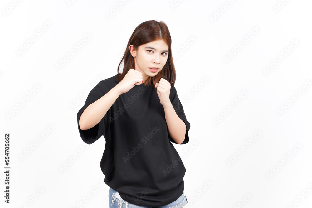 Punching fist to fight or angry Of Beautiful Asian Woman Isolated On White Background Punching fist to fight or angry Of Beautiful Asian Woman Isolated On White Background