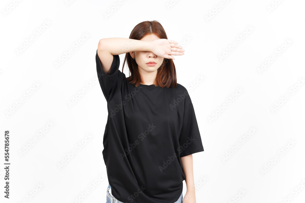 Obraz premium Covering eye With arms Of Beautiful Asian Woman Isolated On White Background
