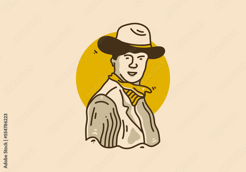 Illustration design of man wearing cowboy hat