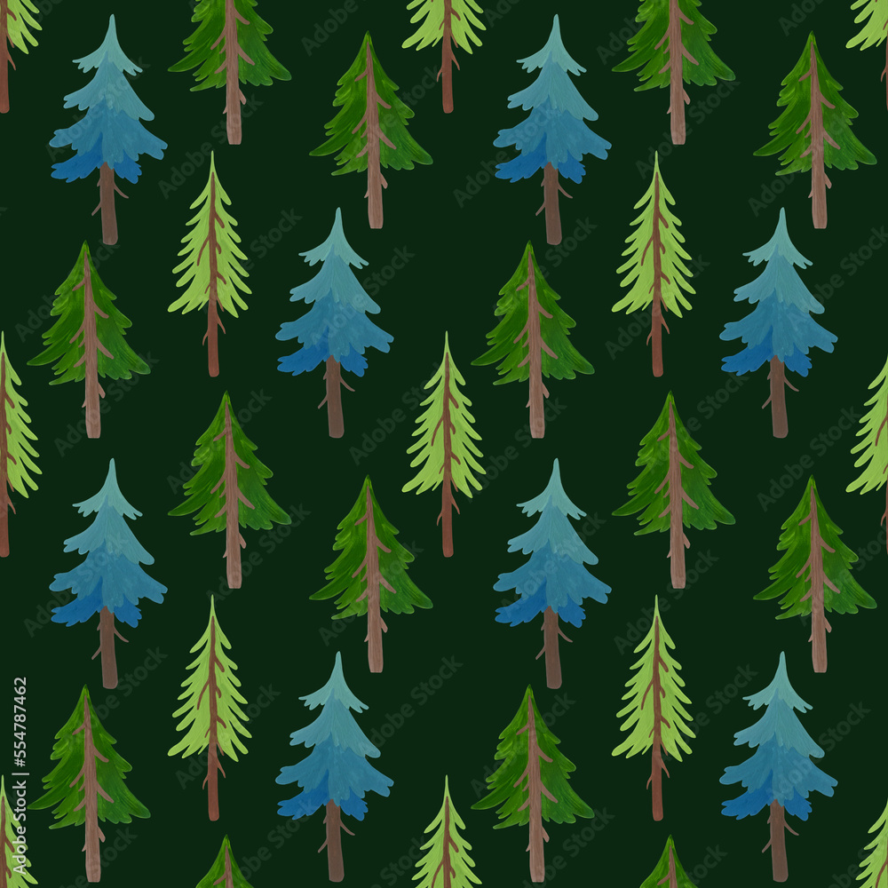 Obraz premium seamless pattern of Christmas trees on a dark background.
