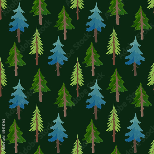 seamless pattern of Christmas trees on a dark background.