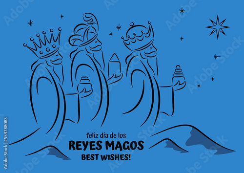Line art three wise men from nativity scene illustration