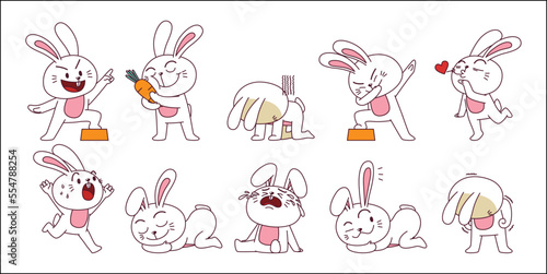 Cute White Rabbit Character With Emotion, Vector, Illustration