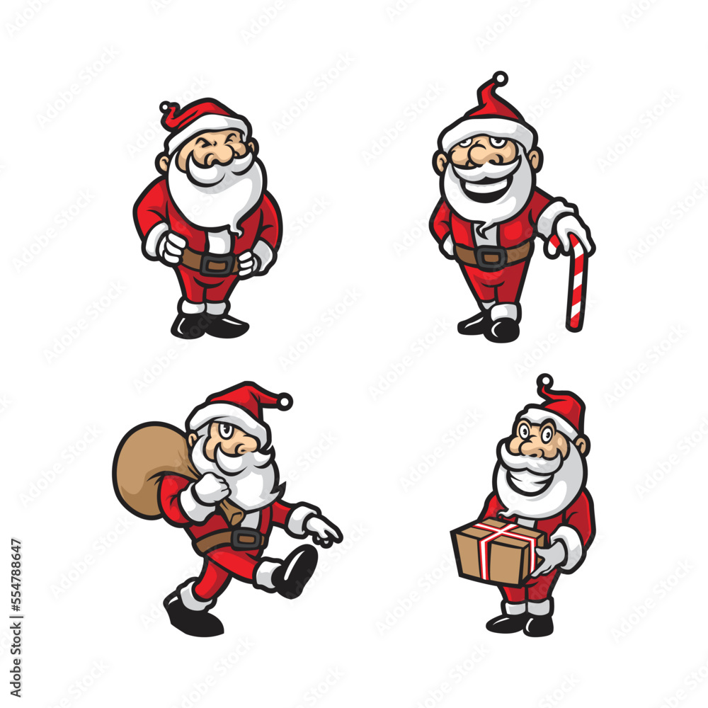 Santa mascot logo design vector with modern illustration concept style for badge, emblem and t shirt printing. Smart santa illustration mascot pack. Santa mascot logo design vector with modern illustration concept style for badge, emblem and t shirt printing. Smart santa illustration mascot pack.