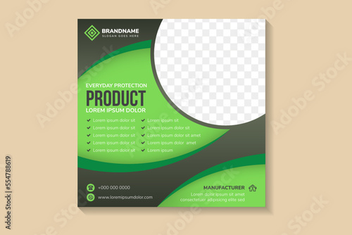 Editable minimal square banner template. green gradient color background and elements. Suitable for social media post, healthy, nature, and web internet ads. Vector illustration with photo college